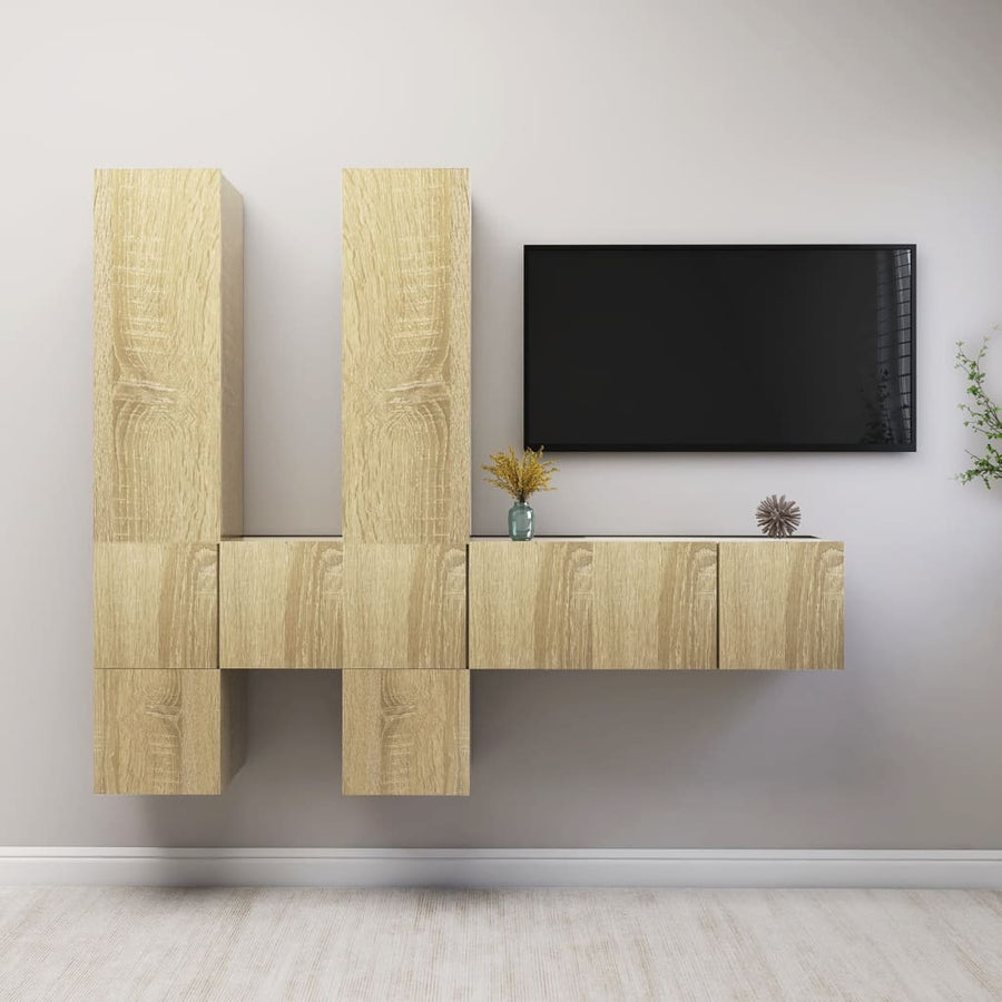 7-Delige Tv-Meubelset Bewerkt Hout Sonoma Eikenkleurig