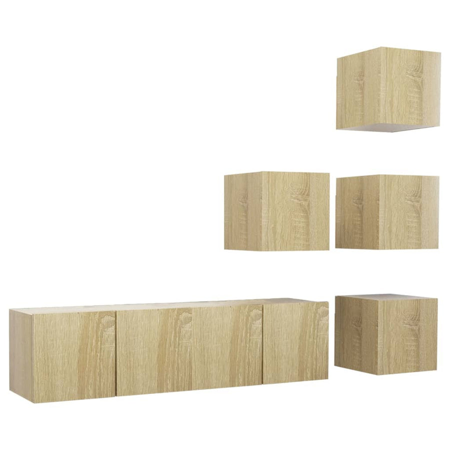 6-Delige Tv-Meubelset Bewerkt Hout Kleurig 60 x 30 x 30 cm Sonoma eiken