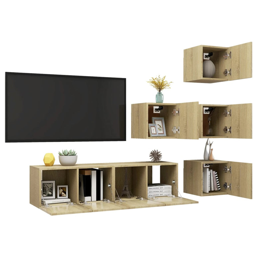 6-Delige Tv-Meubelset Bewerkt Hout Kleurig 60 x 30 x 30 cm Sonoma eiken