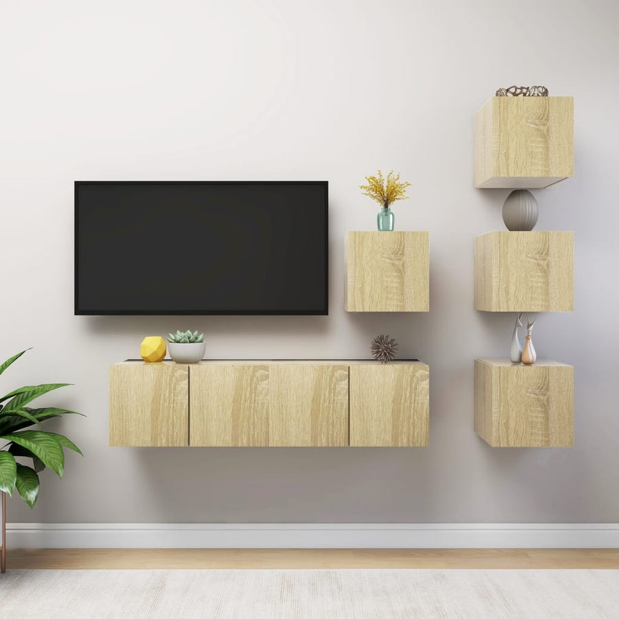 6-Delige Tv-Meubelset Bewerkt Hout Kleurig 60 x 30 x 30 cm Sonoma eiken