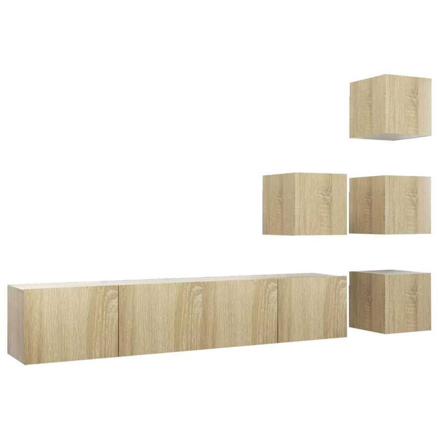 6-Delige Tv-Meubelset Spaanplaat Kleurig 80 x 30 x 30 cm Sonoma eiken