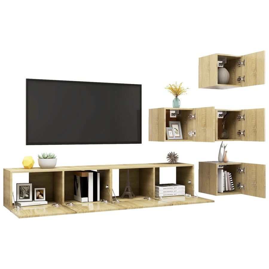 6-Delige Tv-Meubelset Spaanplaat Kleurig 80 x 30 x 30 cm Sonoma eiken