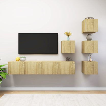 6-Delige Tv-Meubelset Spaanplaat Kleurig 80 x 30 x 30 cm Sonoma eiken