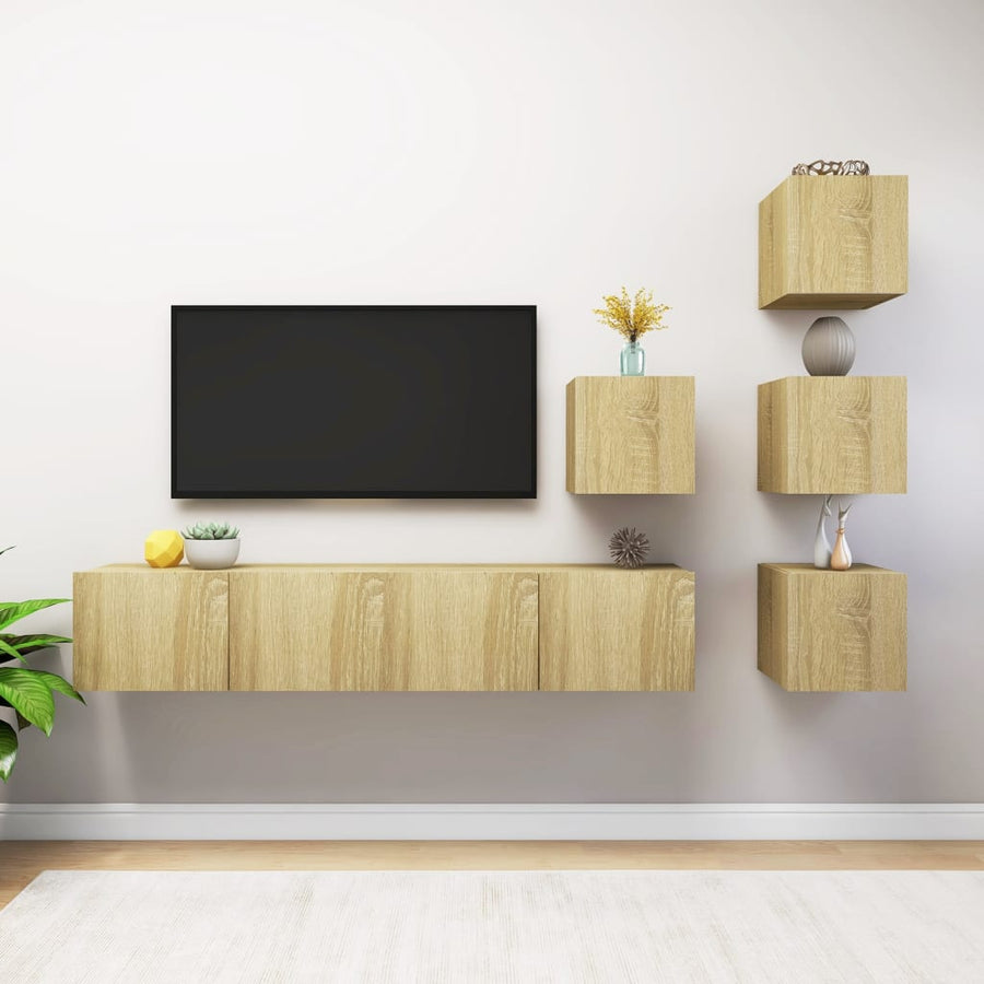 6-Delige Tv-Meubelset Spaanplaat Kleurig 80 x 30 x 30 cm Sonoma eiken