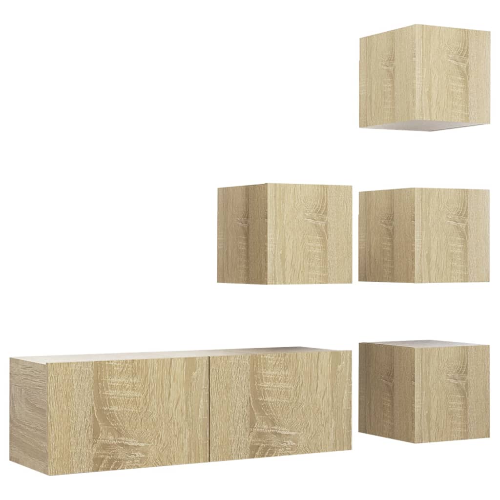 5-Delige Tv-Meubelset Bewerkt Hout Kleurig 100 x 30 x 30 cm Sonoma eiken