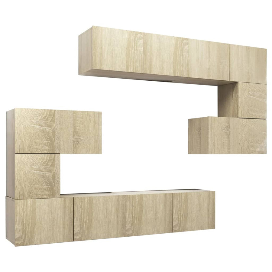 8-Delige Tv-Meubelset Bewerkt Hout Kleurig 80 cm Sonoma eiken