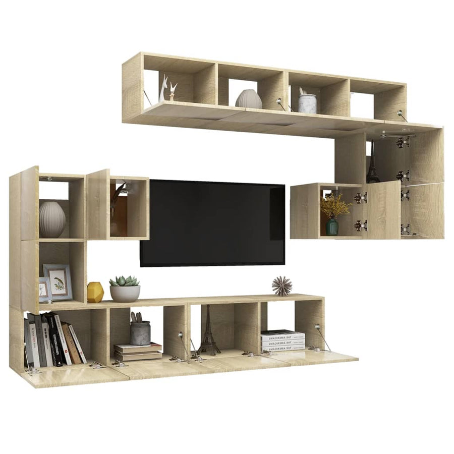 8-Delige Tv-Meubelset Bewerkt Hout Kleurig 80 cm Sonoma eiken