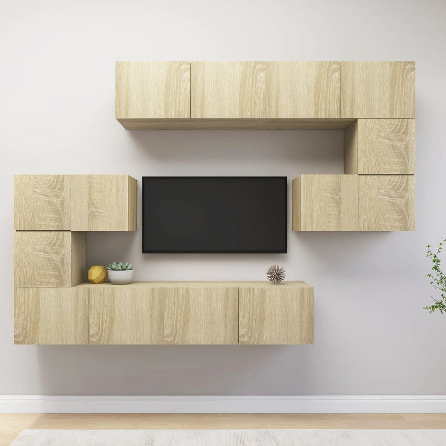 8-Delige Tv-Meubelset Bewerkt Hout Kleurig 80 cm Sonoma eiken