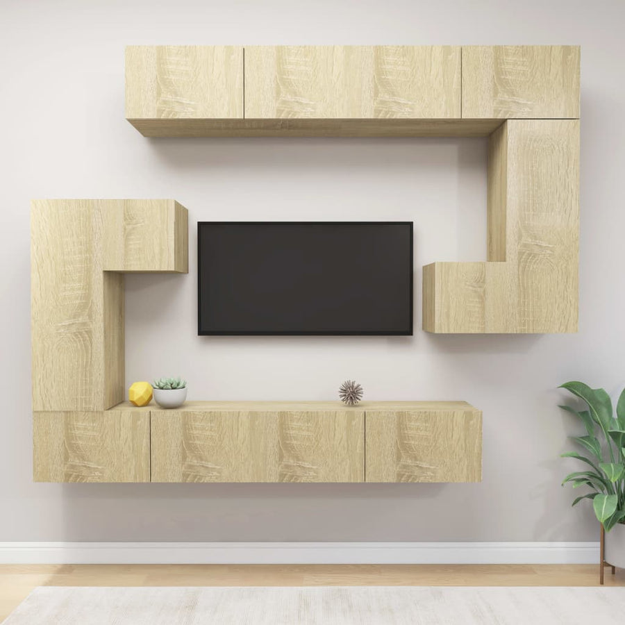 8-Delige Tv-Meubelset Bewerkt Hout Sonoma Eikenkleurig