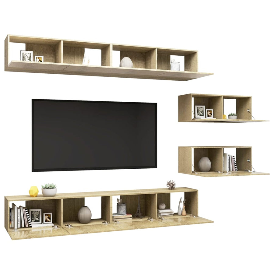 -Delige Tv-Meubelset Spaanplaat Kleurig 6 100 x 30 x 30 cm Sonoma eiken