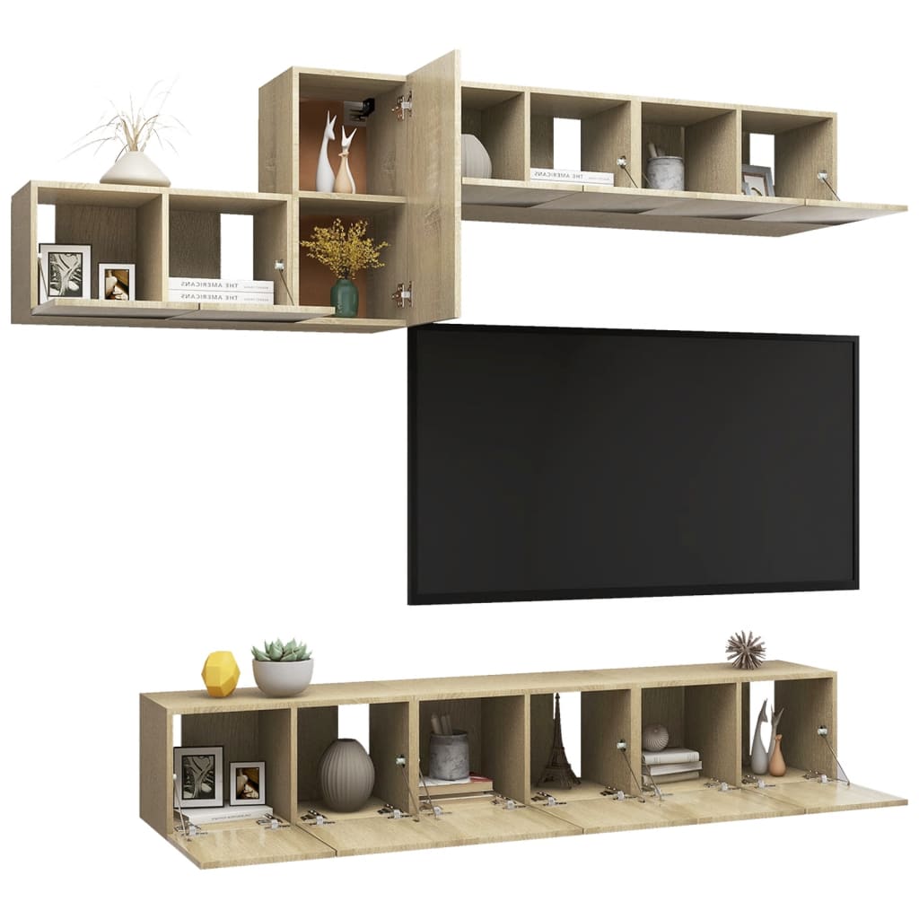 -Delige Tv-Meubelset Spaanplaat Kleurig 7 60 x 30 x 30 cm Sonoma eiken