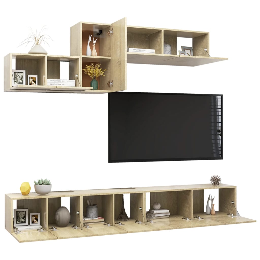 -Delige Tv-Meubelset Spaanplaat Kleurig 6 100 x 30 x 30 cm Sonoma eiken