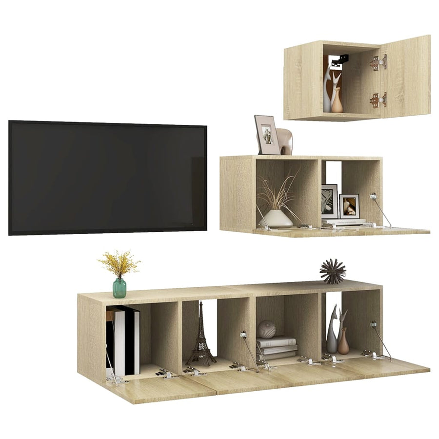 4-Delige Tv-Meubelset Spaanplaat Kleurig 60 x 30 x 30 cm Sonoma eiken