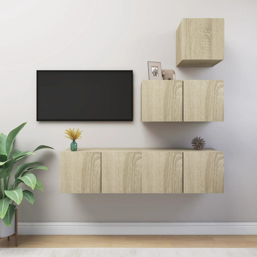 4-Delige Tv-Meubelset Spaanplaat Kleurig 60 x 30 x 30 cm Sonoma eiken