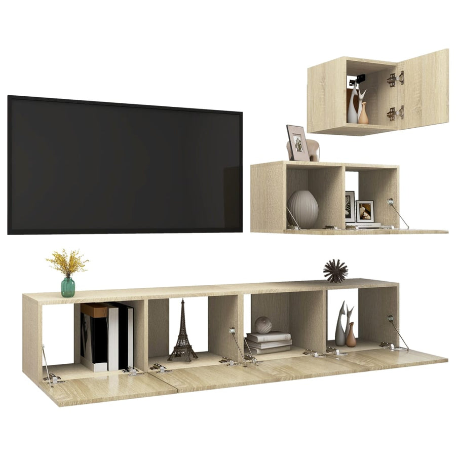 4-Delige Tv-Meubelset Spaanplaat Kleurig 60/80 cm Sonoma eiken