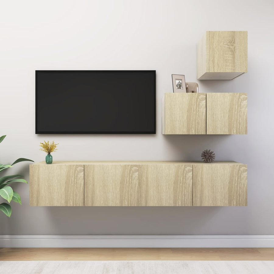 4-Delige Tv-Meubelset Spaanplaat Kleurig 60/80 cm Sonoma eiken