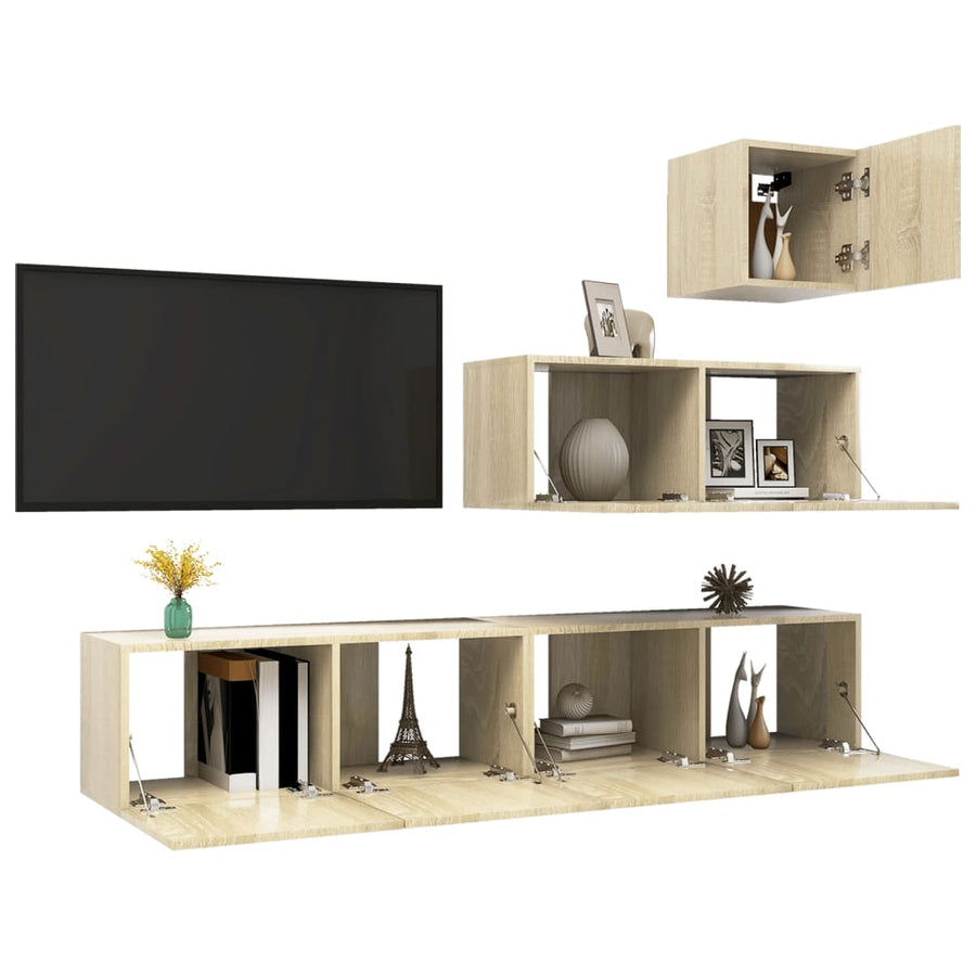 4-Delige Tv-Meubelset Spaanplaat Kleurig 80 x 30 x 30 cm Sonoma eiken