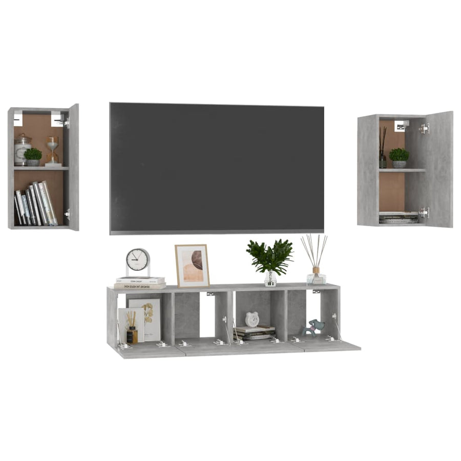 4-Delige Tv-Meubelset Spaanplaat 120 cm Betongrijs