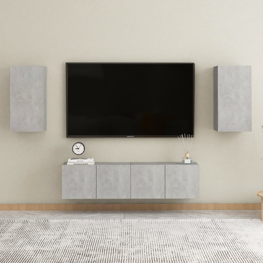 4-Delige Tv-Meubelset Spaanplaat 120 cm Betongrijs
