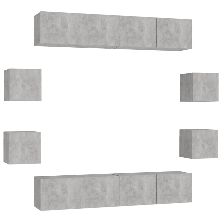 8-Delige Tv-Meubelset Spaanplaat 80 x 30 x 30 cm Betongrijs