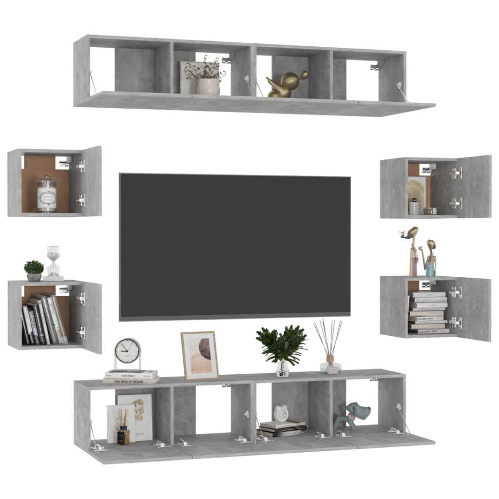 8-Delige Tv-Meubelset Spaanplaat 80 x 30 x 30 cm Betongrijs