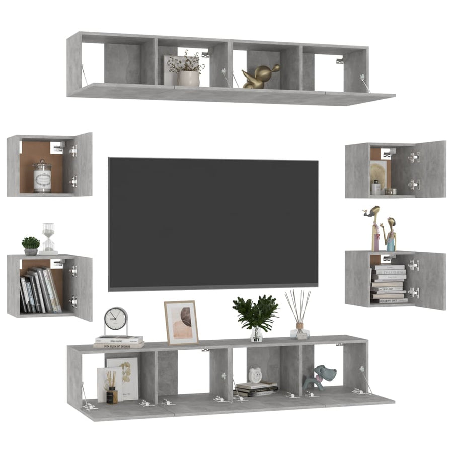 8-Delige Tv-Meubelset Spaanplaat 80 x 30 x 30 cm Betongrijs
