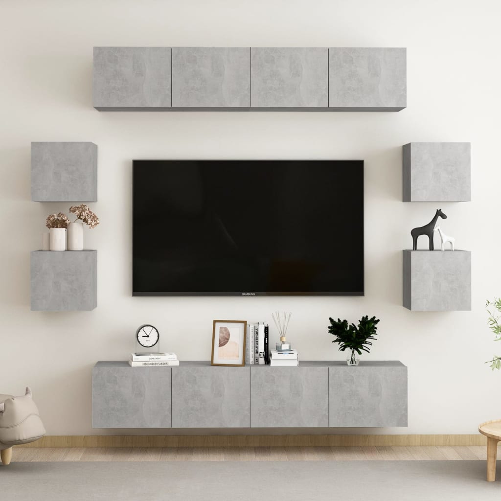 8-Delige Tv-Meubelset Spaanplaat 80 x 30 x 30 cm Betongrijs