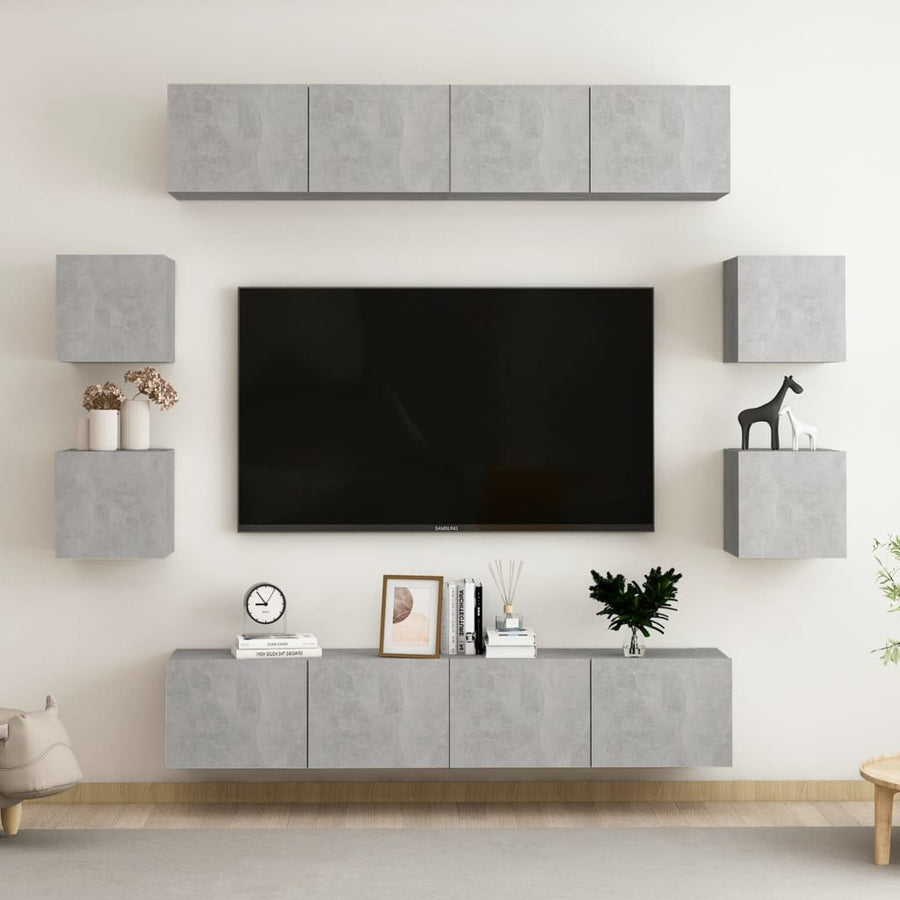 8-Delige Tv-Meubelset Spaanplaat 80 x 30 x 30 cm Betongrijs