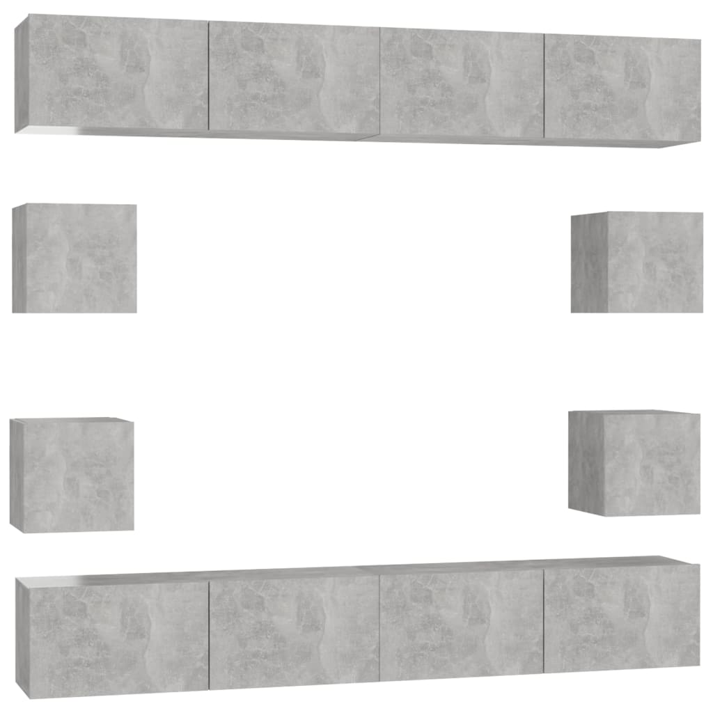 8-Delige Tv-Meubelset Spaanplaat 100 x 30 x 30 cm Betongrijs