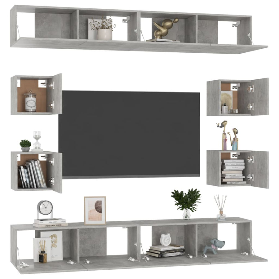 8-Delige Tv-Meubelset Spaanplaat 100 x 30 x 30 cm Betongrijs