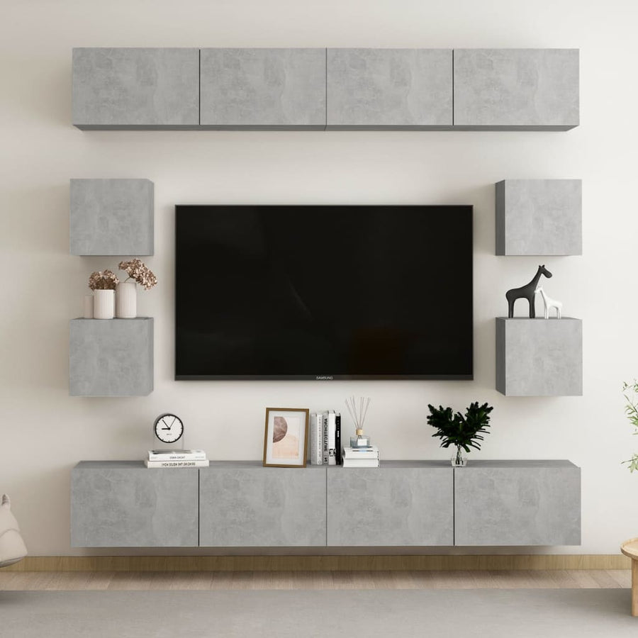 8-Delige Tv-Meubelset Spaanplaat 100 x 30 x 30 cm Betongrijs