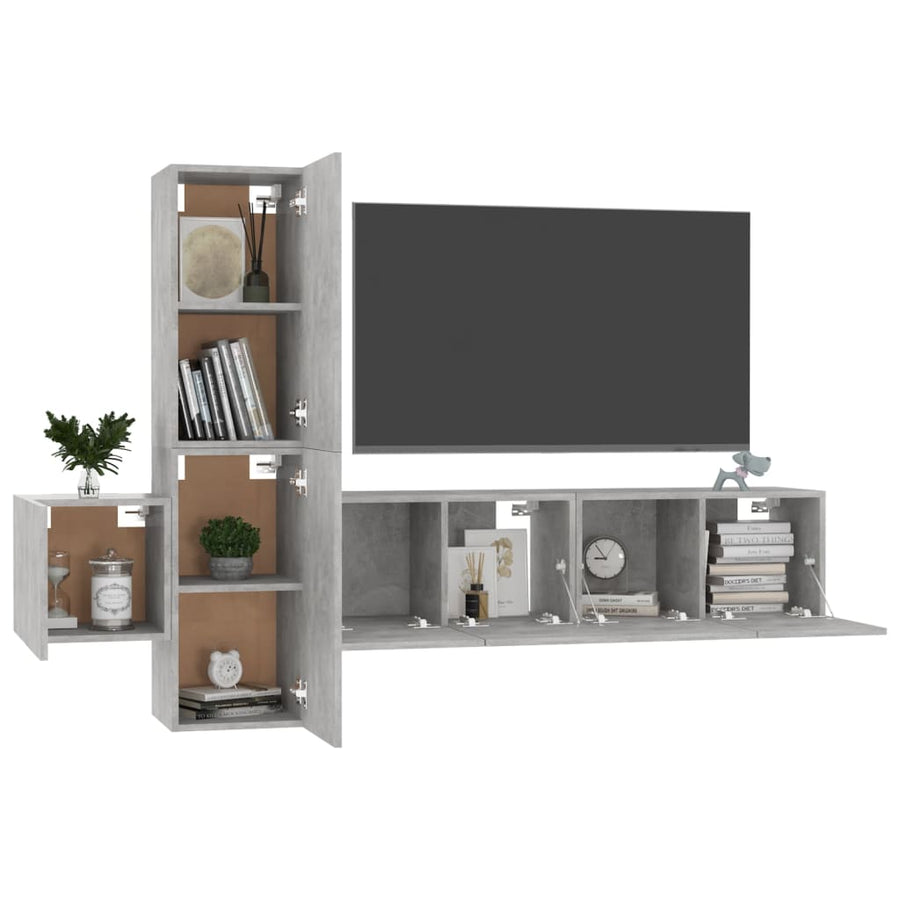 5-Delige Tv-Meubelset Spaanplaat 120 cm Betongrijs