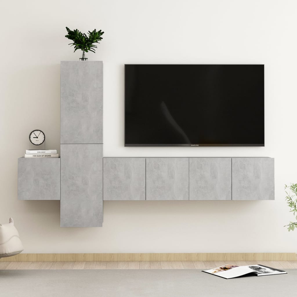 5-Delige Tv-Meubelset Spaanplaat 120 cm Betongrijs