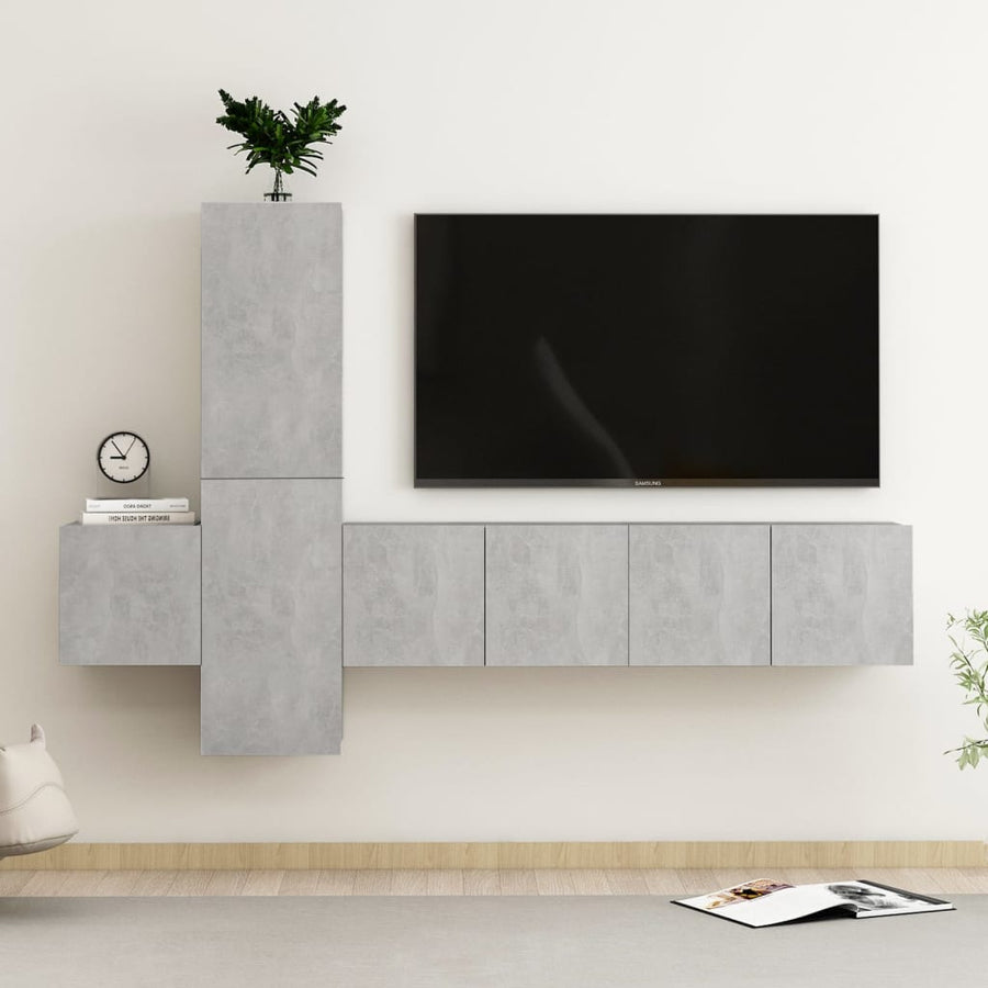 5-Delige Tv-Meubelset Spaanplaat 120 cm Betongrijs