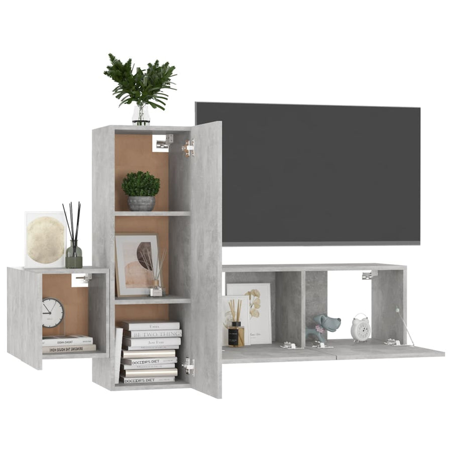 3-Delige Tv-Meubelset Spaanplaat 80 x 30 x 30 cm Betongrijs