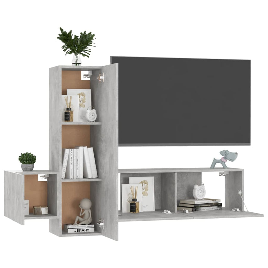 3-Delige Tv-Meubelset Spaanplaat 100 x 30 x 30 cm Betongrijs