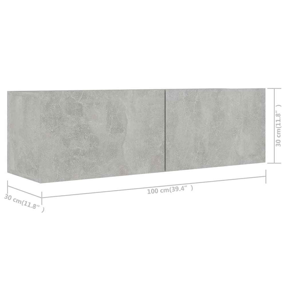 3-Delige Tv-Meubelset Spaanplaat 100 x 30 x 30 cm Betongrijs