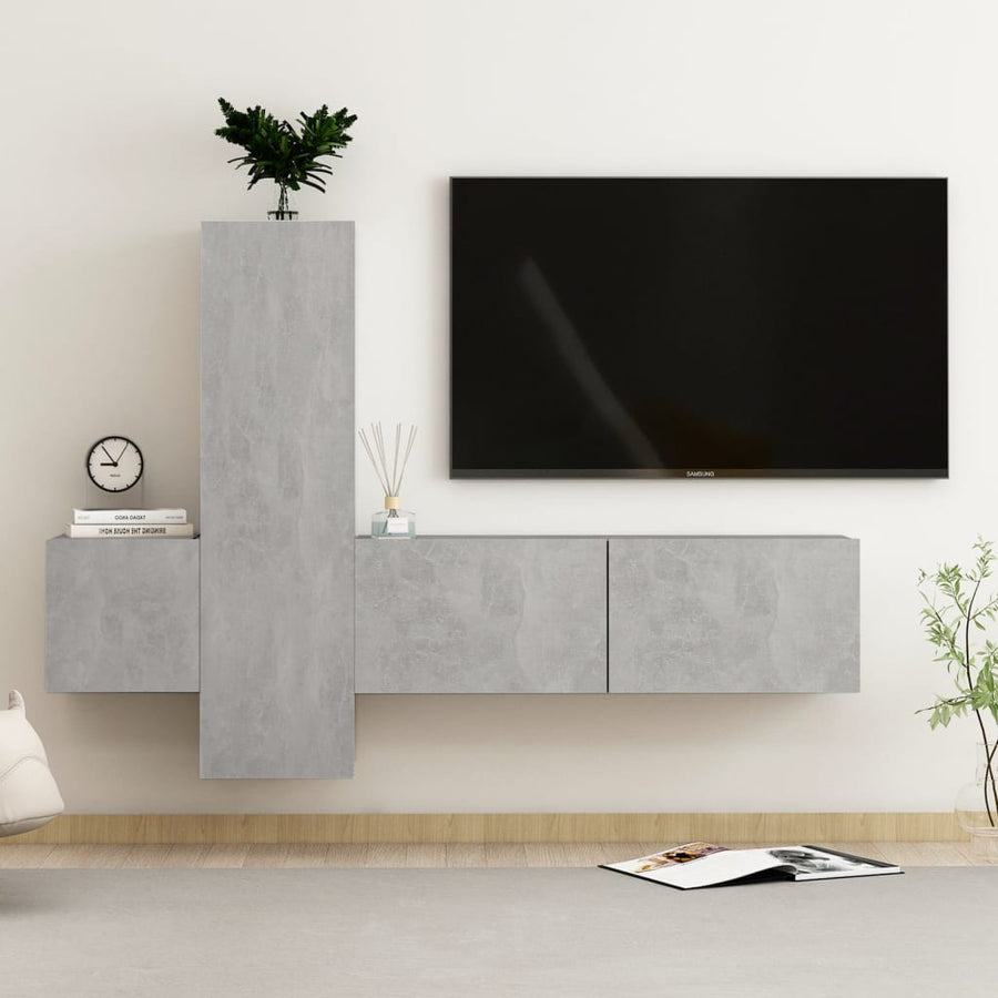3-Delige Tv-Meubelset Spaanplaat 100 x 30 x 30 cm Betongrijs