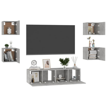 6-Delige Tv-Meubelset Spaanplaat 60 x 30 x 30 cm (2 pcs) Betongrijs