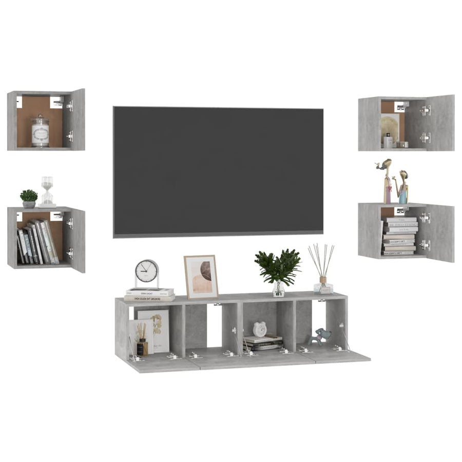 6-Delige Tv-Meubelset Spaanplaat 60 x 30 x 30 cm (2 pcs) Betongrijs