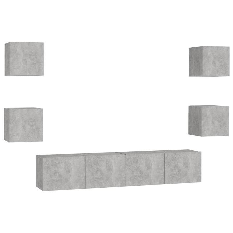 6-Delige Tv-Meubelset Spaanplaat 80 x 30 x 30 cm Betongrijs