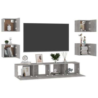 6-Delige Tv-Meubelset Spaanplaat 80 x 30 x 30 cm Betongrijs