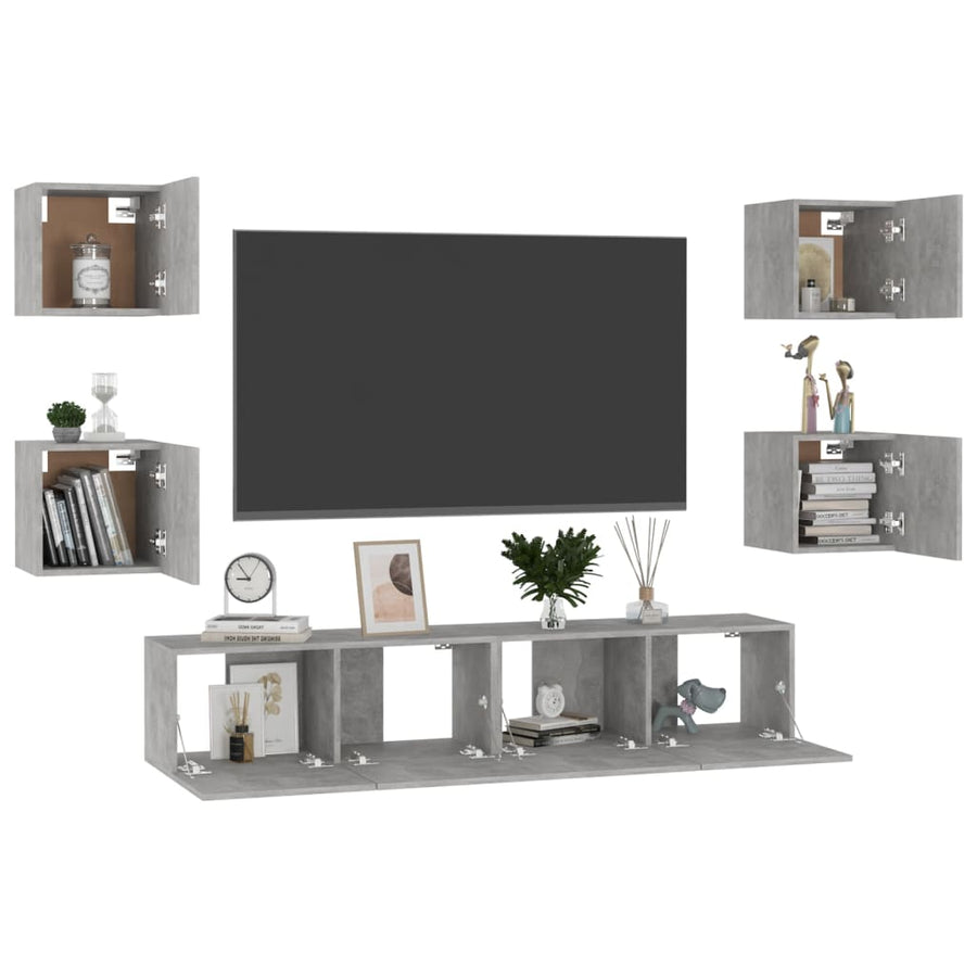 6-Delige Tv-Meubelset Spaanplaat 80 x 30 x 30 cm Betongrijs