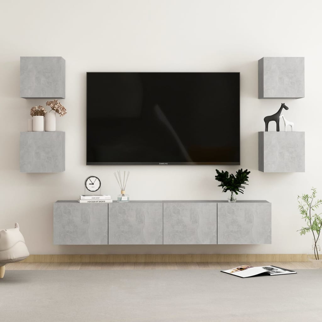 6-Delige Tv-Meubelset Spaanplaat 80 x 30 x 30 cm Betongrijs
