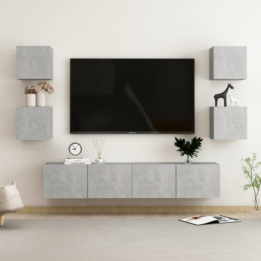 6-Delige Tv-Meubelset Spaanplaat 80 x 30 x 30 cm Betongrijs