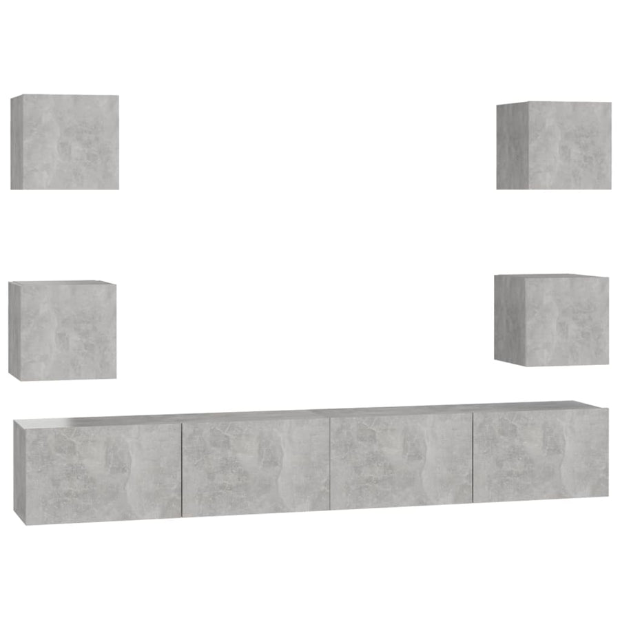 6-Delige Tv-Meubelset Bewerkt Hout 100 x 30 x 30 cm Betongrijs