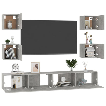 6-Delige Tv-Meubelset Bewerkt Hout 100 x 30 x 30 cm Betongrijs