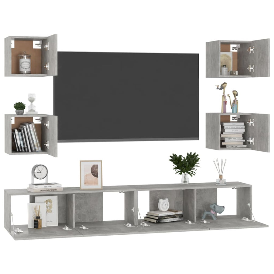 6-Delige Tv-Meubelset Bewerkt Hout 100 x 30 x 30 cm Betongrijs
