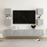 Tv-meubelset 6-delig bewerkt hout betongrijs
