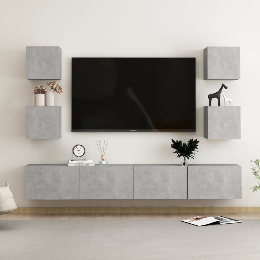 6-Delige Tv-Meubelset Bewerkt Hout 100 x 30 x 30 cm Betongrijs